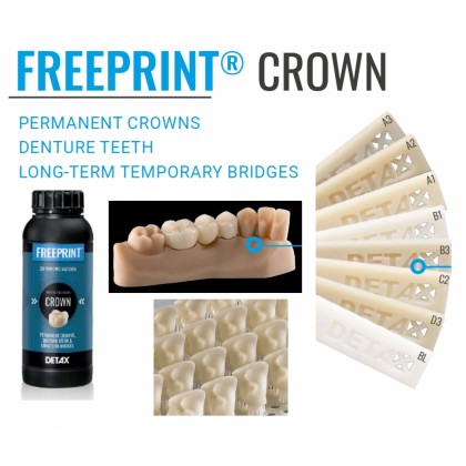 Detax Freeprint CROWN (Permanent Crowns, Denture Teeth, Long Term Temp Bridges) 385 DLP 3D Printing Resin - 500g and 1000g